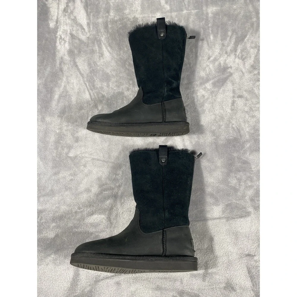 Ugg Australia Tall Boots Kids Sz 4 Jesslyn Classic Black Suede Warm Sherpa Comfy